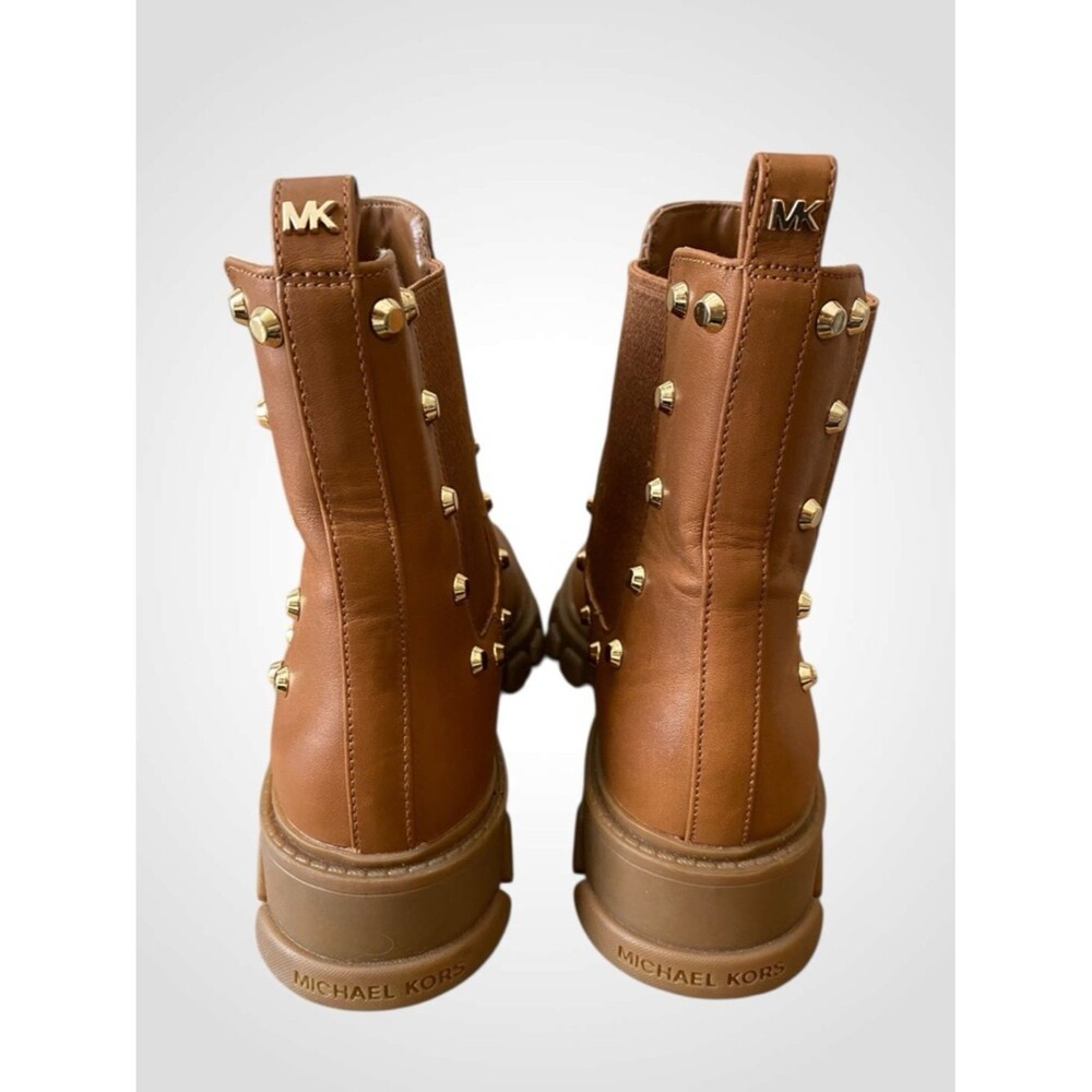 Michael Kors | MK Brown Leather Studded Ridley Chelsea Boot Lug Sole NWOB 6.5 - Picture 5 of 11